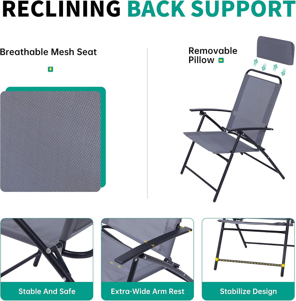 Nice C Patio Set with Umbrella, Outdoor Dinning Set, Patio Furniture Set, Patio Table Chair with Umbrella, Table and Chairs, 4-Piece Garden Furniture Set, Glass Table, 2 Folding Chairs&Umbrella (Grey)