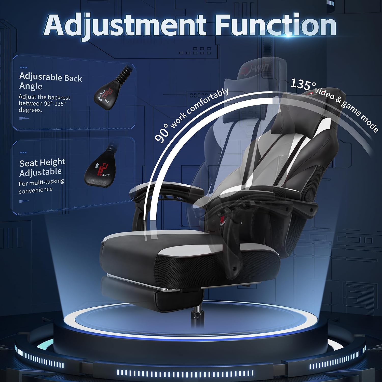 DL-win Video Gaming Chair for Adults, Computer Chair with Footrest and Ergonomic High Back, Big and Tall Gamer Chair with Massage Lumbar Support, 360° Swivel Height Adjustable Computer Chair, White