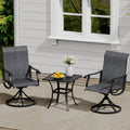 VICLLAX 3 Pieces Small Outdoor Furniture, 2 Patio Swivel Chairs and Small Square Outdoor Table for 2, Dark Charcoal Chairs & Black