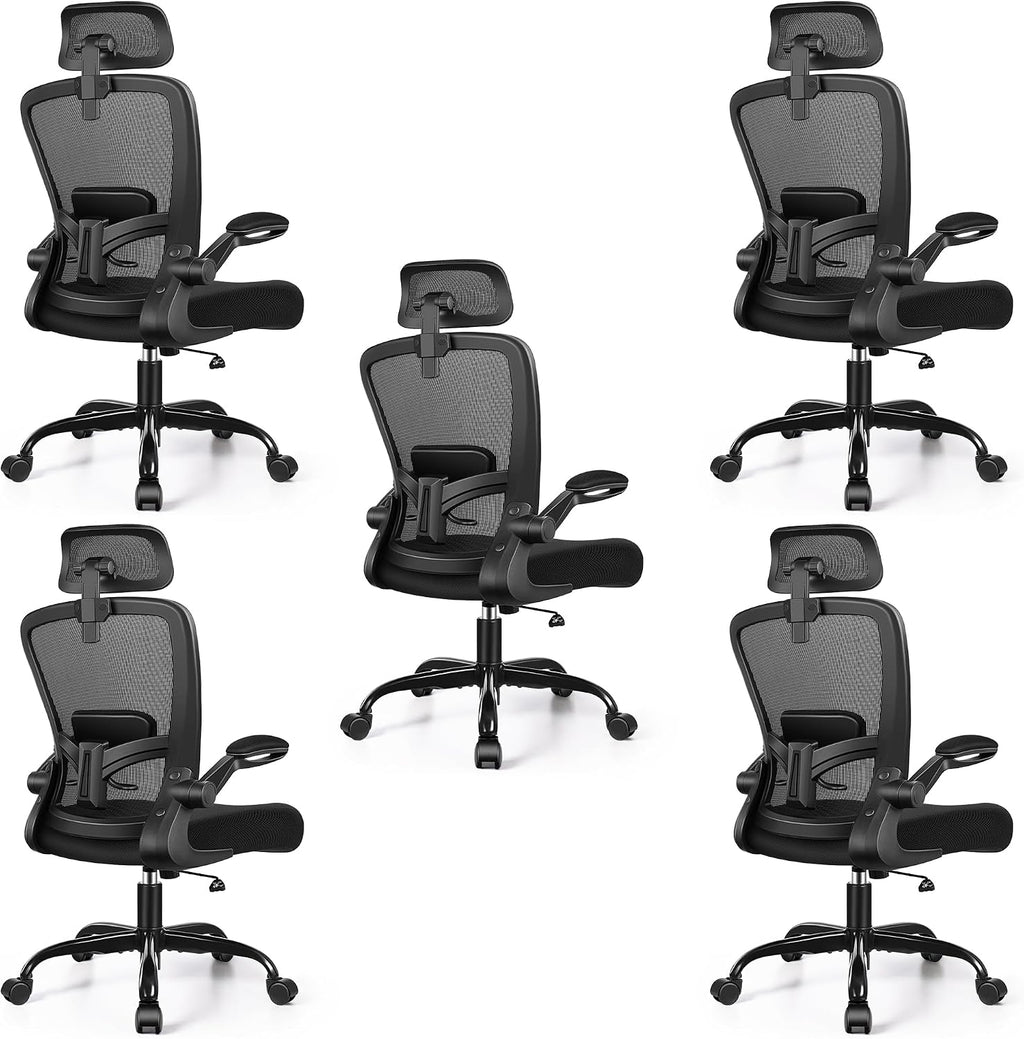 FelixKing Office Chair, Desk Chair with Adjustable Lumbar Support, Ergonomic Computer Chair with High Back and Armrest, Adjustable Height Gaming Chair Home Office Swivel Chair, Pack of 5, Black