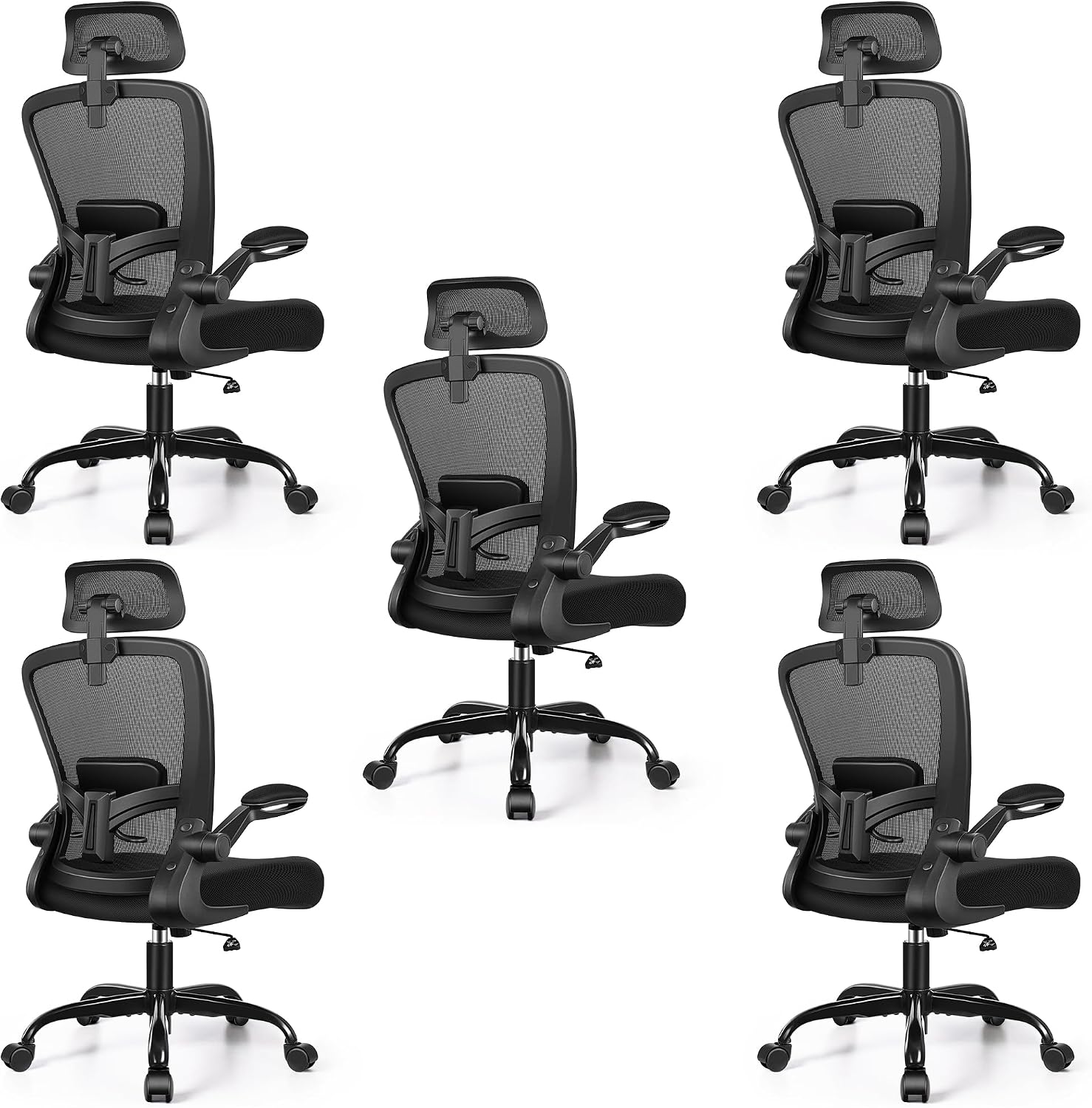 FelixKing Office Chair, Desk Chair with Adjustable Lumbar Support, Ergonomic Computer Chair with High Back and Armrest, Adjustable Height Gaming Chair Home Office Swivel Chair, Pack of 5, Black