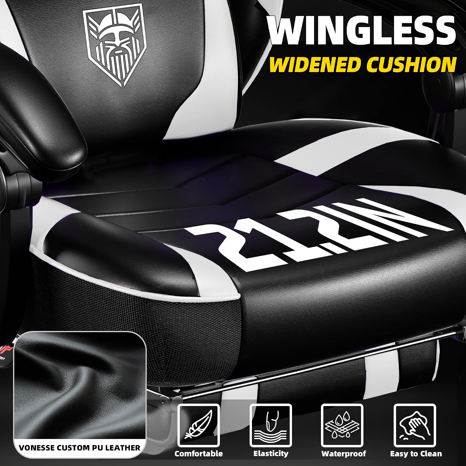 Vonesse Gaming Chair, Big and Tall Gaming Chair with Footrest and Massage, Gaming Chairs for Adults with Lumbar Support, Ergonomic High Back Computer Chair with Pocket Spring Cushion (White/Black)