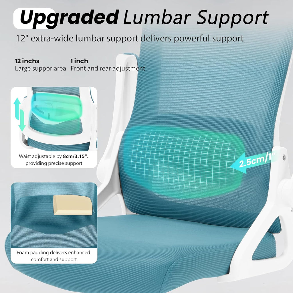 Fizzin Ergonomic Office Chair, 400 LBS Computer Chairs with Adjustable Lumbar Support, Breathable Mesh Desk Chair Ergonomic with Thickened Cushion, Comfy Home Office Desk Chair (Lake Blue)