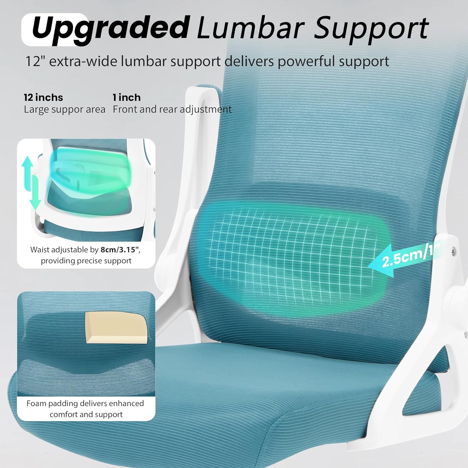 Fizzin Ergonomic Office Chair, 400 LBS Computer Chairs with Adjustable Lumbar Support, Breathable Mesh Desk Chair Ergonomic with Thickened Cushion, Comfy Home Office Desk Chair (Lake Blue)