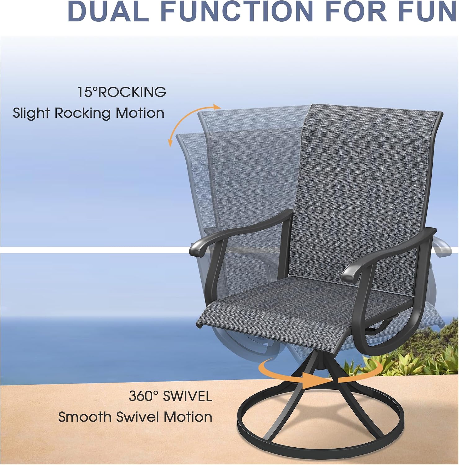 VICLLAX 3 Pieces Small Outdoor Furniture, 2 Patio Swivel Chairs and Small Square Outdoor Table for 2, Dark Charcoal Chairs & Black