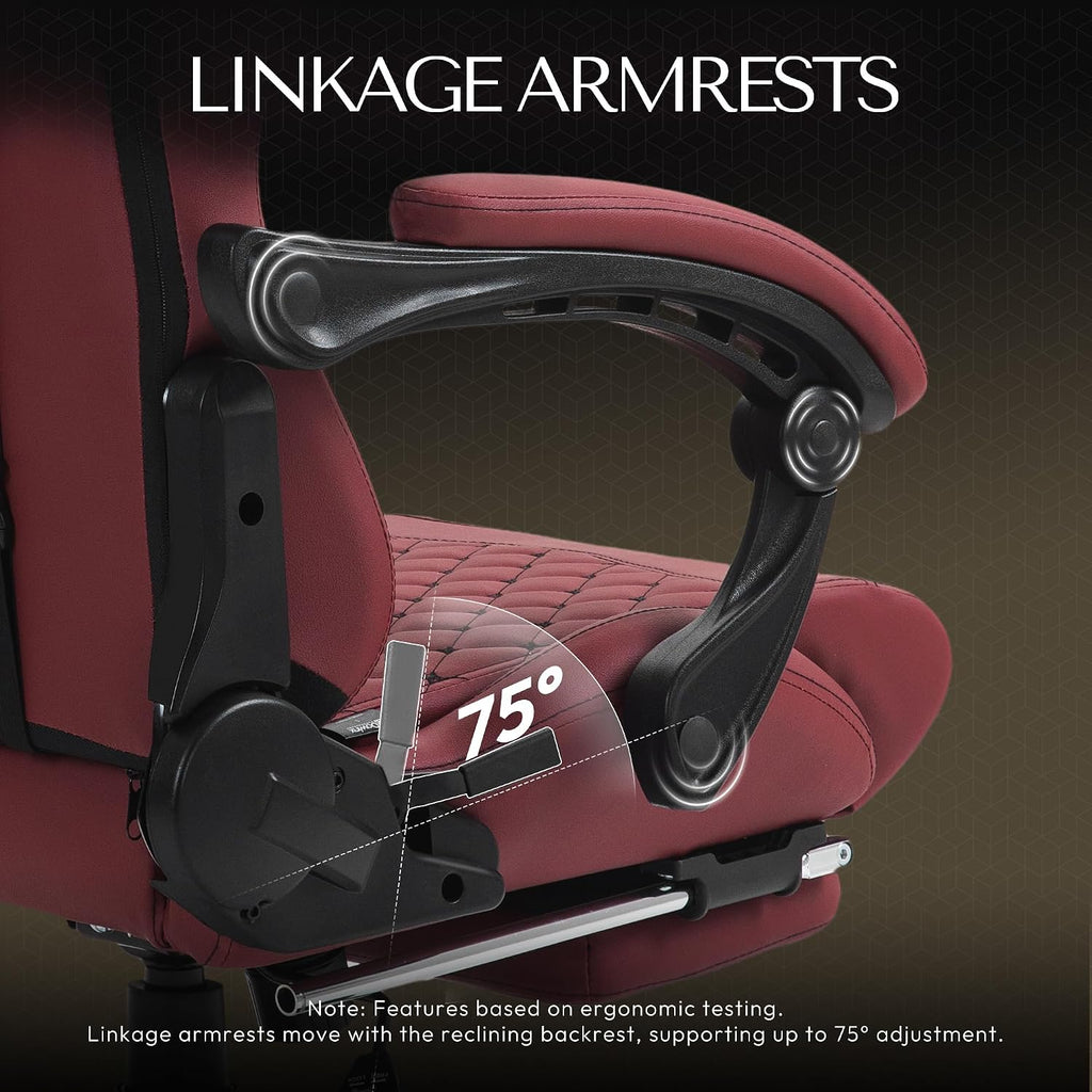 Dowinx Big & Tall Vintage Gaming Chair for Adults, 400 lb Capacity Heavy Duty Ergonomic Computer Chair with Massage Lumbar, Footrest & Easy Side Recline, Red