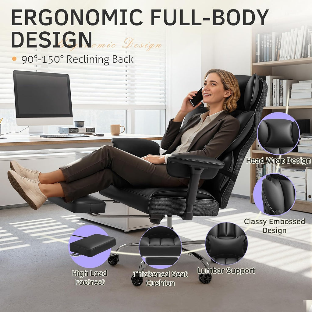 Furmax Big and Tall Office Chair, High Back Gaming Chair with Footrest for Heavy People, 400LBS Ergonomic Comfy Office Chair with Adjustable Armrests for Home Office (Black)