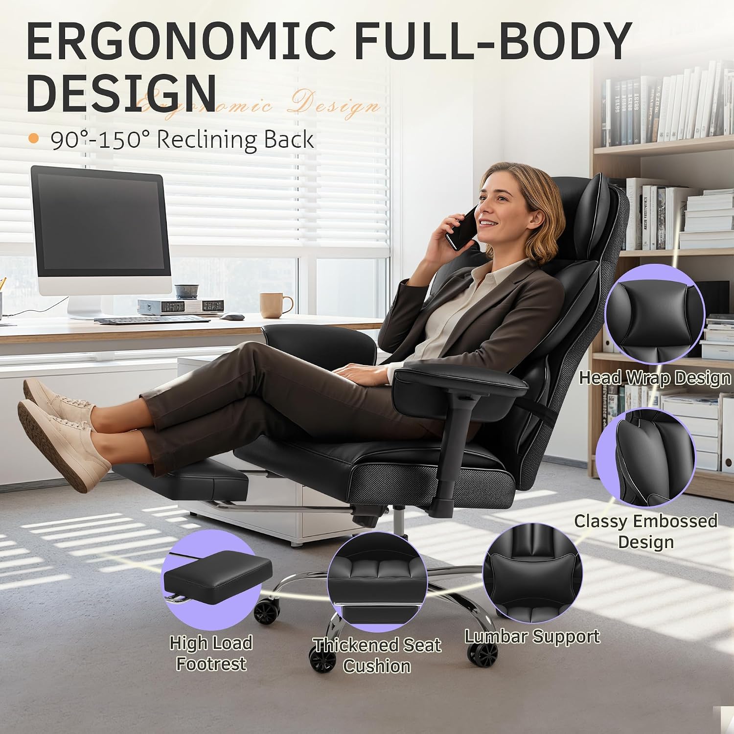 Furmax Big and Tall Office Chair, High Back Gaming Chair with Footrest for Heavy People, 400LBS Ergonomic Comfy Office Chair with Adjustable Armrests for Home Office (Black)