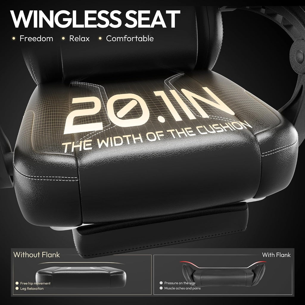 Dowinx Gaming Chair with Pocket Spring Cushion, Ergonomic Computer Chair with Massage Lumbar and Footrest for Adults, High Back Game Chair Leather for Office Gaming 300LBS, Black