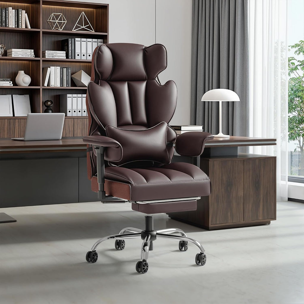Furmax Big and Tall Office Chair, High Back Gaming Chair with Footrest for Heavy People, 400LBS Ergonomic Comfy Office Chair with Adjustable Armrests for Home Office (Brown)