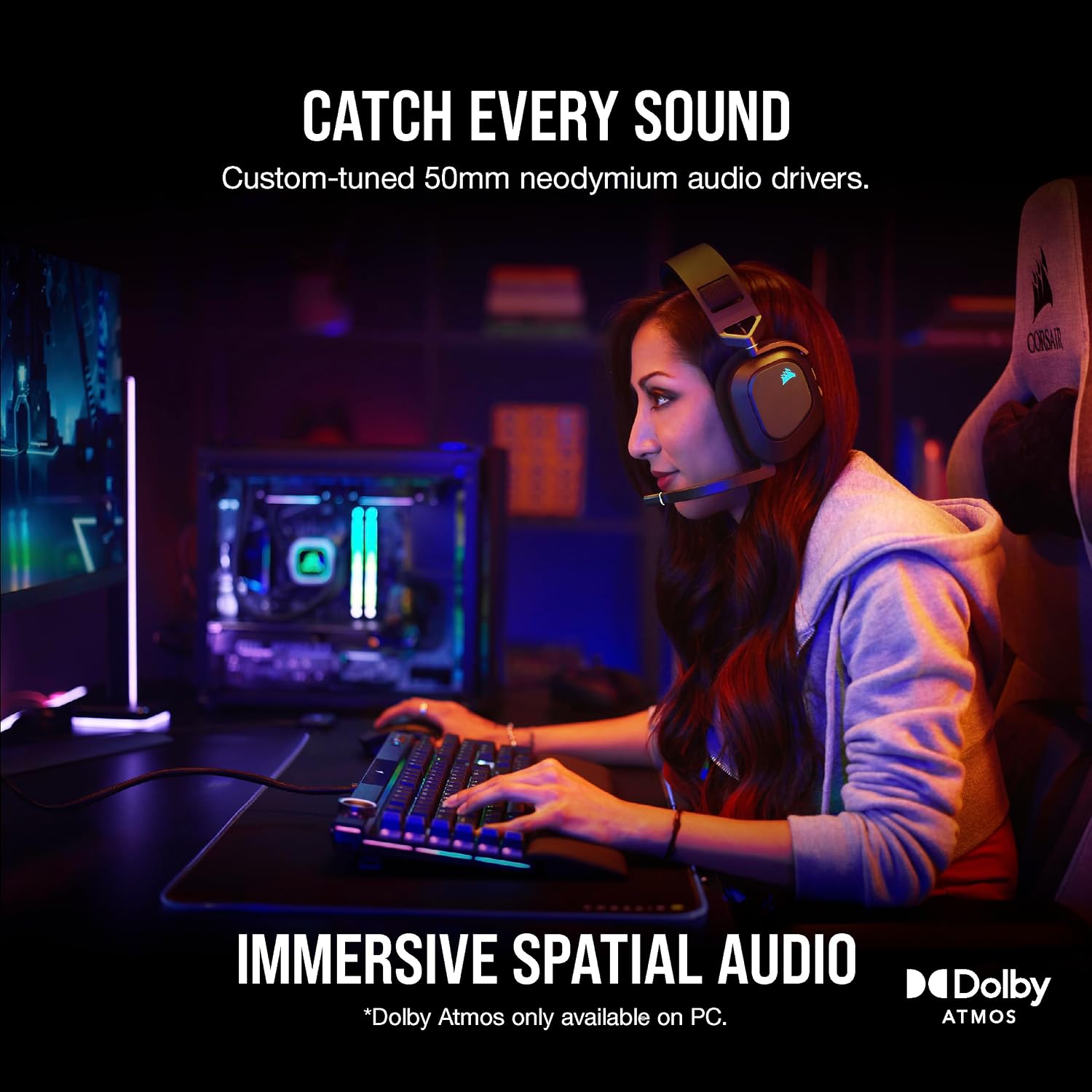 Corsair HS80 RGB Wireless Multiplatform Gaming Headset - Dolby Atmos - Lightweight Comfort Design - Broadcast Quality Microphone - iCUE Compatible - PC, Mac, PS5, PS4 - Black
