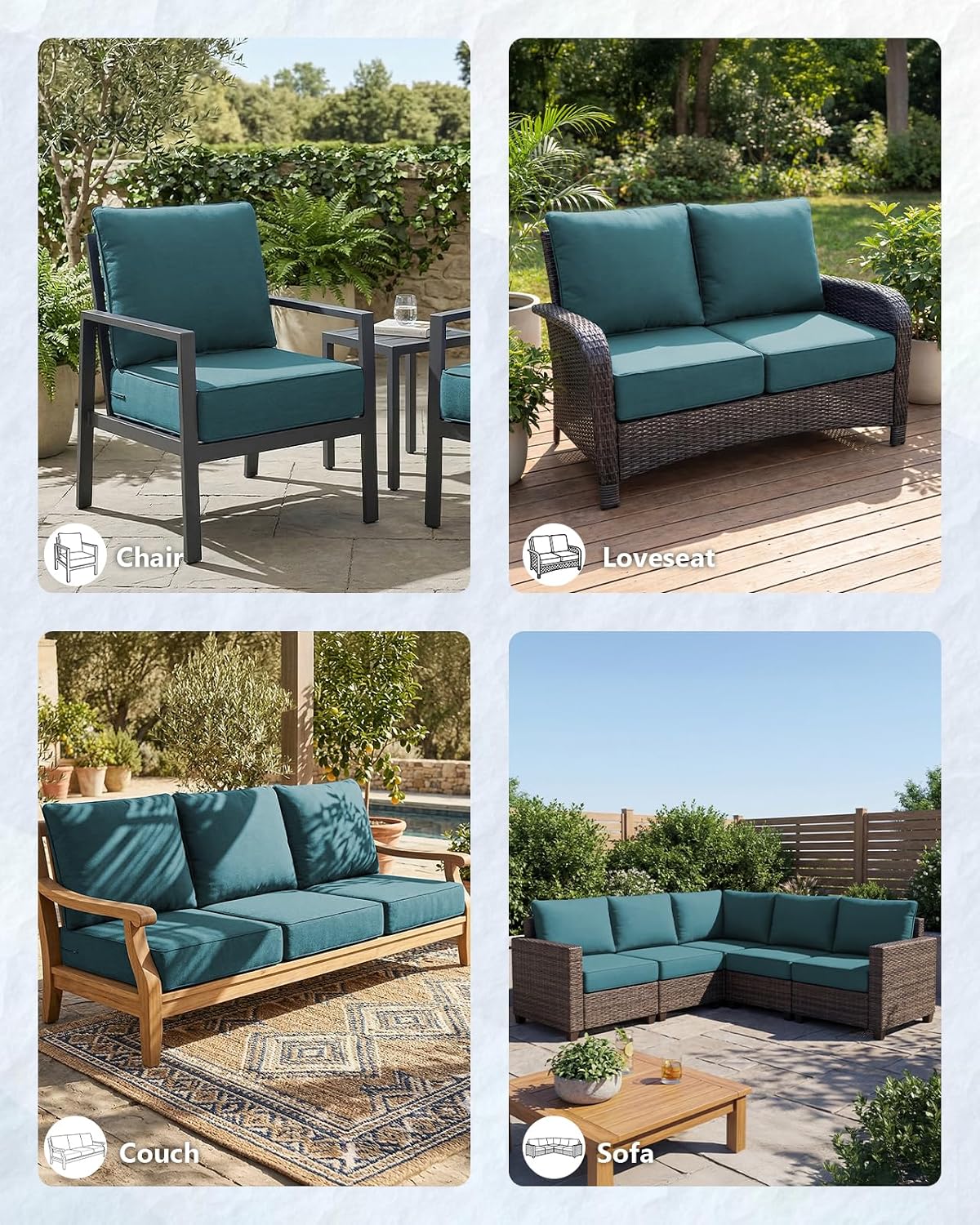 6' Thick Outdoor Cushion, 24*24*6' Patio Furniture Cushions with Waterproof Patio Furniture Cushions with Removable Cover, 28D High Density Patio Cushion for Outdoor Furniture, Green-6pcs