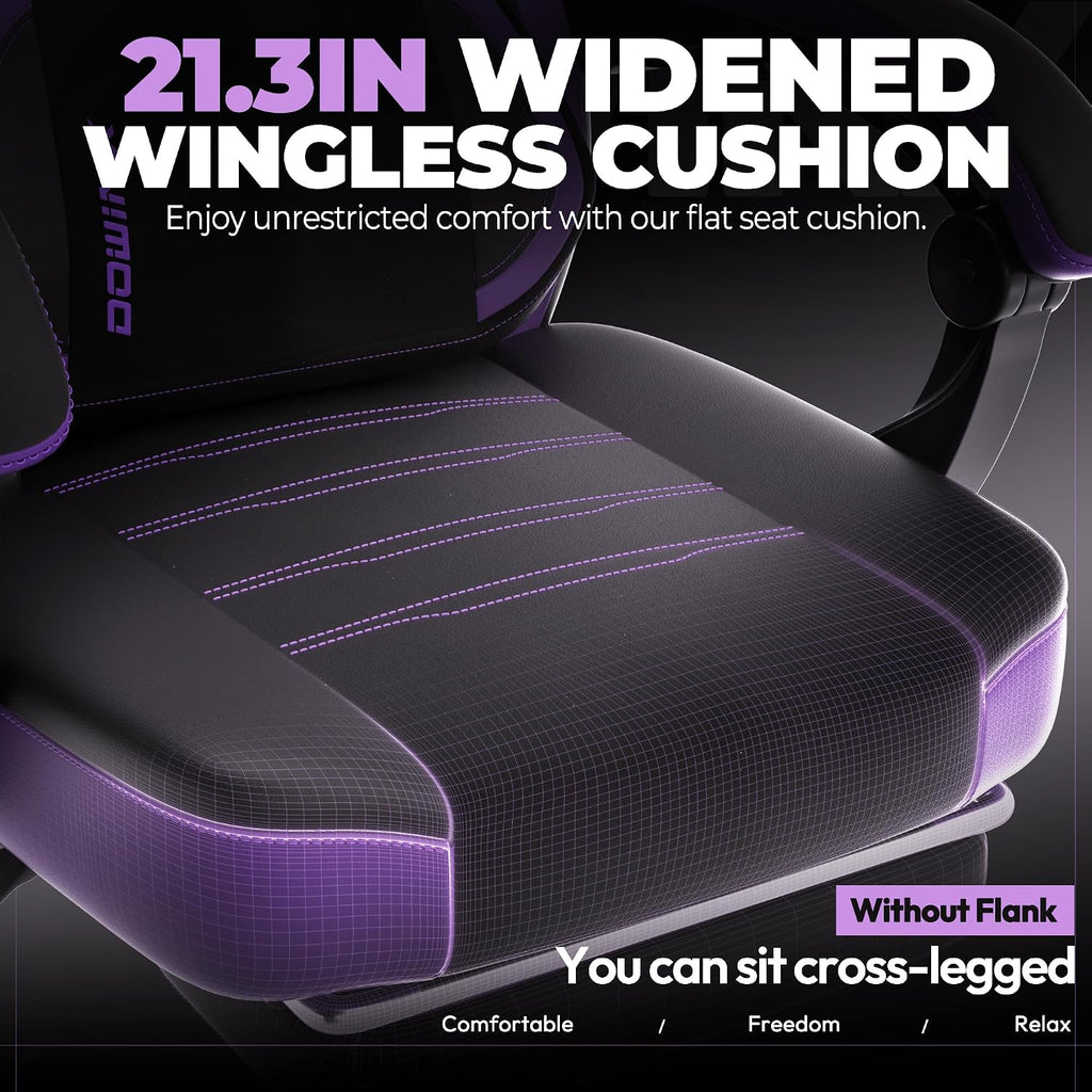 Dowinx PU Leather Gaming Chair with Footrest, Big and Tall Ergonomic Computer Chair with Lumbar Support, Wide Back Gamer Chair for Heavy People, Purple