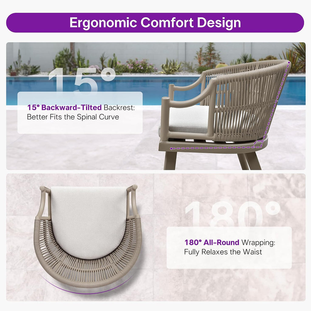 PURPLE LEAF 7 Pieces Outdoor Dining Set All Weather Wicker Patio Dining Set with Rectangular Aluminum Table and Modern Armrest Dining Chairs for Garden Deck Backyard Kitchen, Champagne