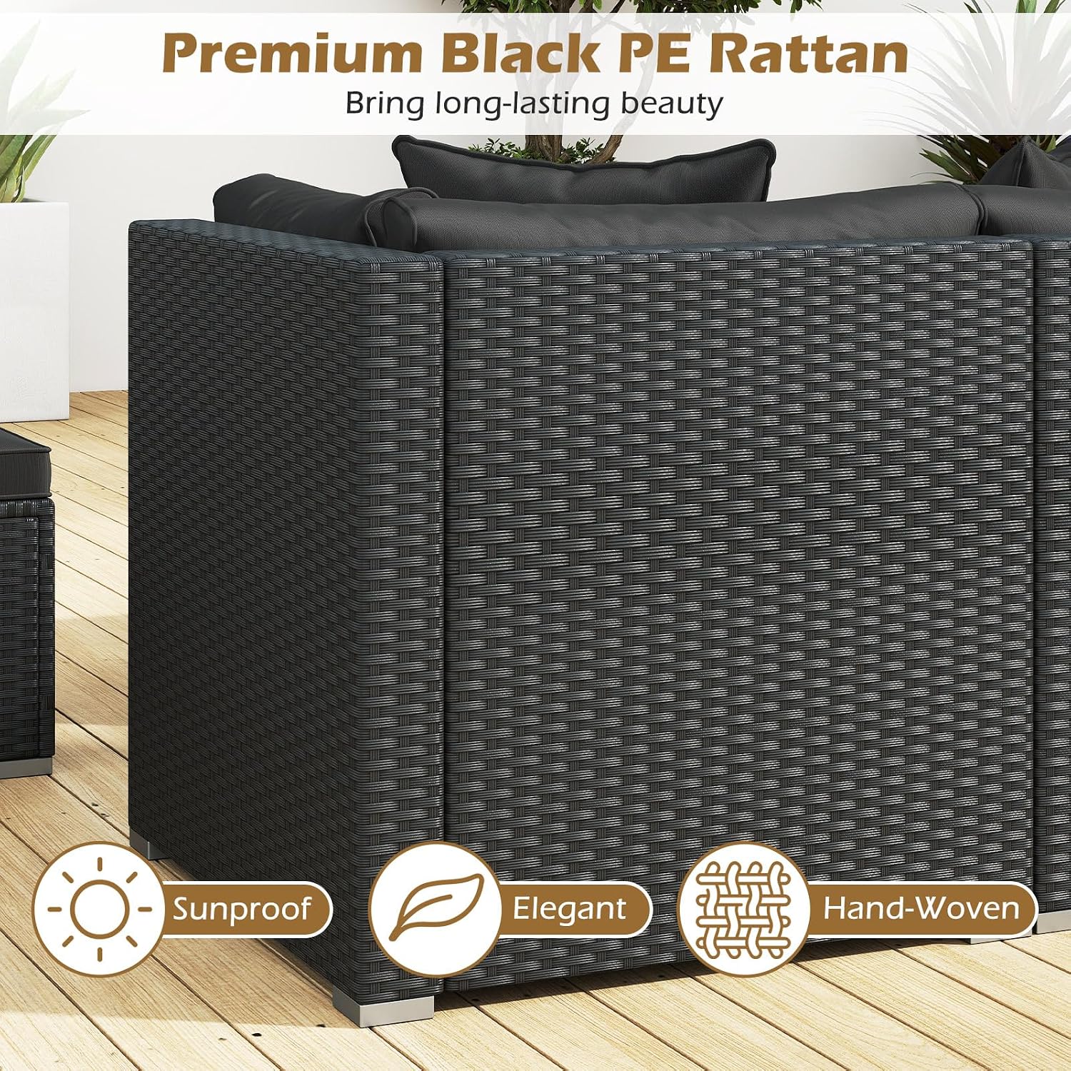 Tangkula 7 Pieces Wicker Patio Furniture Set, Outdoor Sectional Rattan Sofa Set for 6 with Seat & Back Cushions, Pillows, Coffee Table, Modular Conversation Set for Backyard, Poolside, Deck & Garden