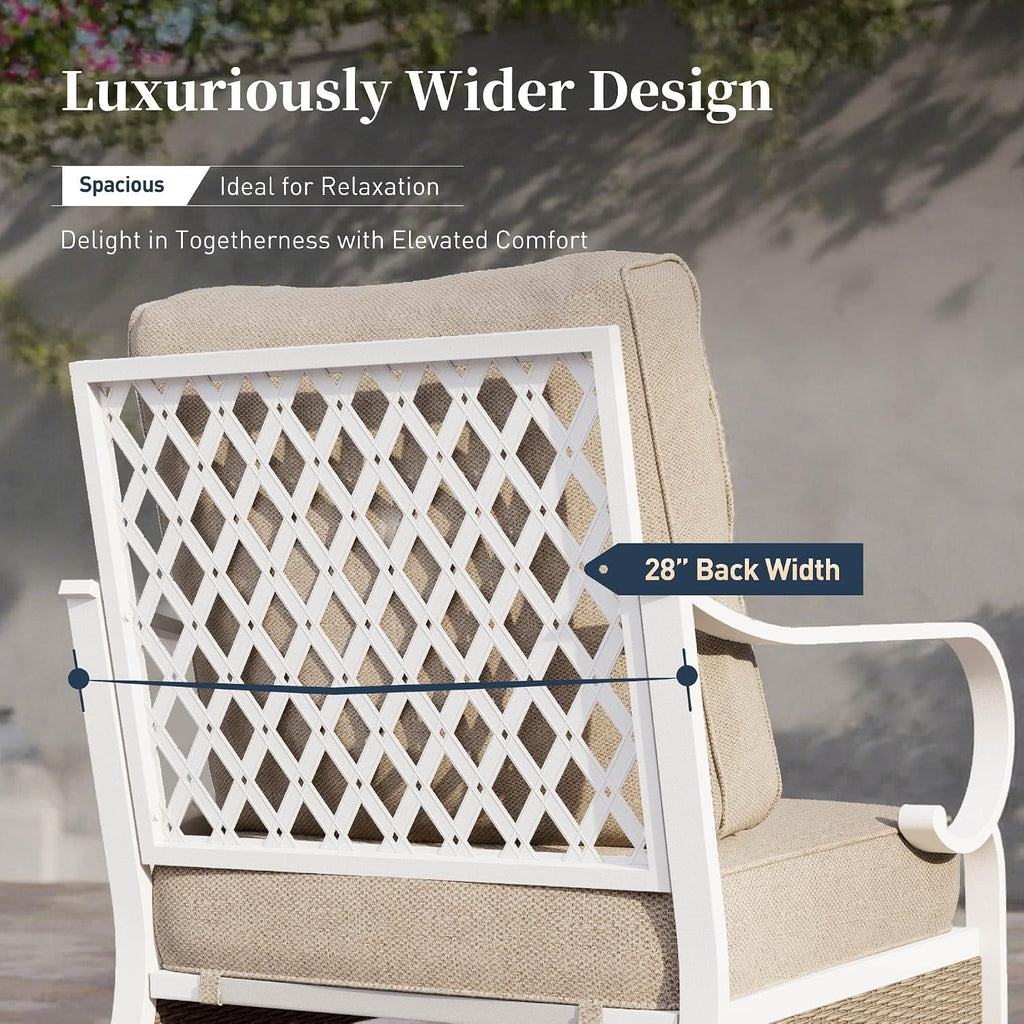 SUNSHINE VALLEY 6 Piece Metal Outdoor Patio Furniture Set, Patio Conversations Set 3-Seater Sofa, 2-Seater Sofa, 2 Swivel Chair with 5.75' Thick Cushion & Coffee Table White Backyard Furniture, Beige