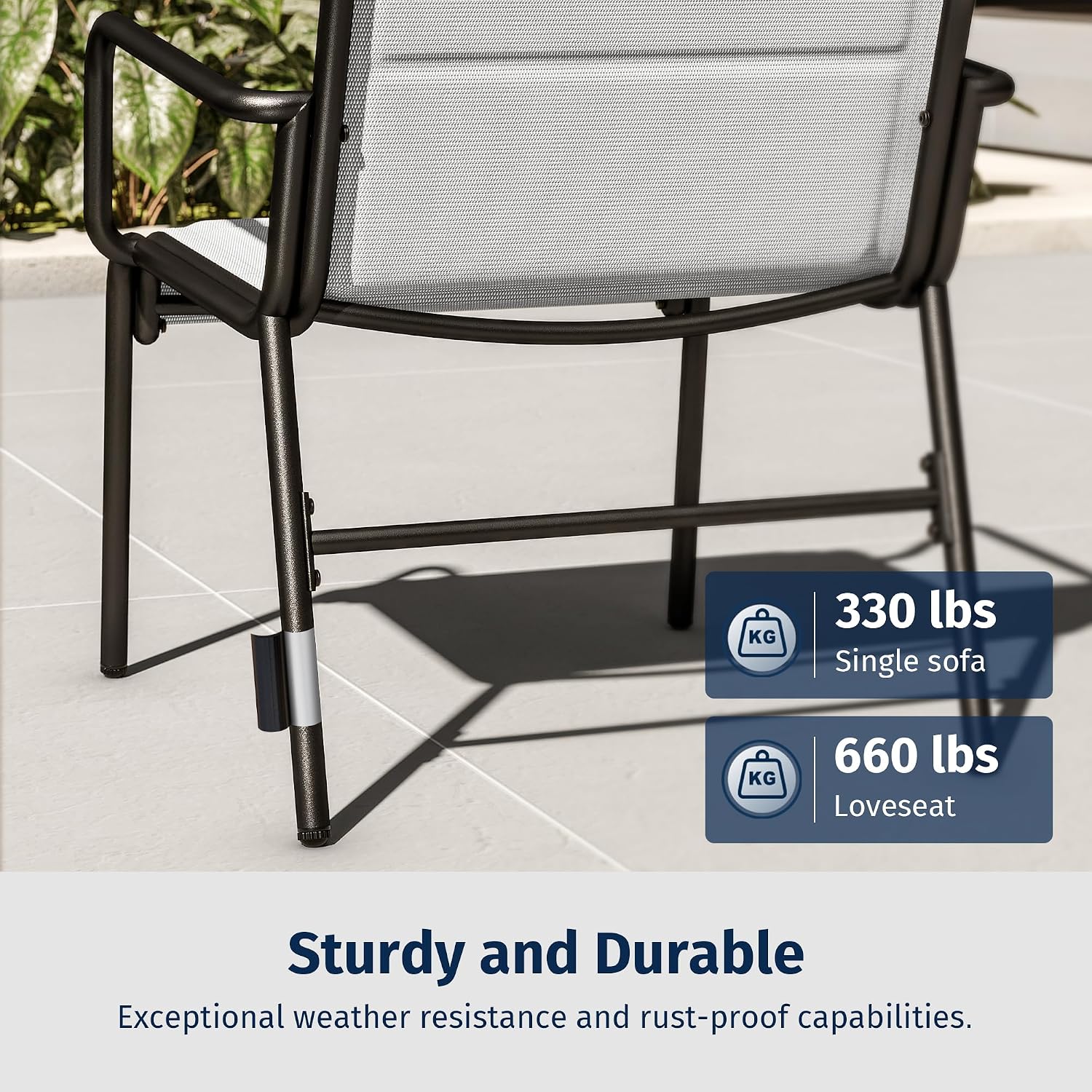 East Oak 4 Seats Outdoor Furniture Set, Waterproof Patio Furniture Set, Patio Loveseat with Coffee Table for Porch or Garden, 4-Piece Patio Conversation Sets for Balcony, Upgrade Grey