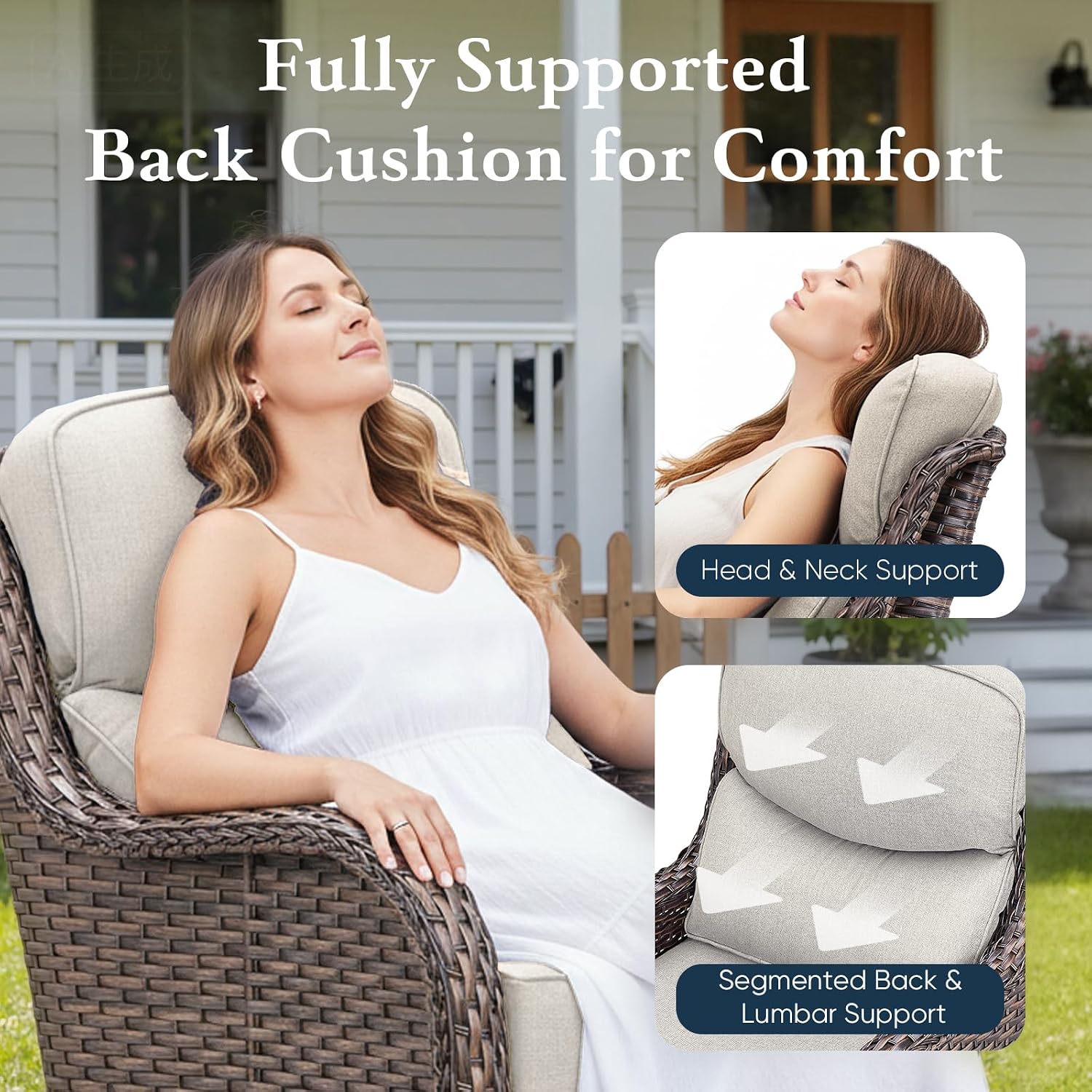 Belord Luxury 6' Thick Cushioned Outdoor Swivel Rocker Patio Chairs with Side Table, High Back Wicker Furniture Set with Ergonomic Zone Back, Conversation Glider Set for Deck Porch - Brown+Beige