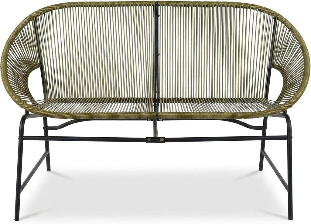 Christopher Knight Home Dessa 3 Piece Patio Furniture Set, Patio Wicker Accent Chair Set of 2 and Loveseat, Metal Frame 4 Seater Outdoor Papasan Lounge Chair Set, PE Rattan Outdoor Bistro Set, Green