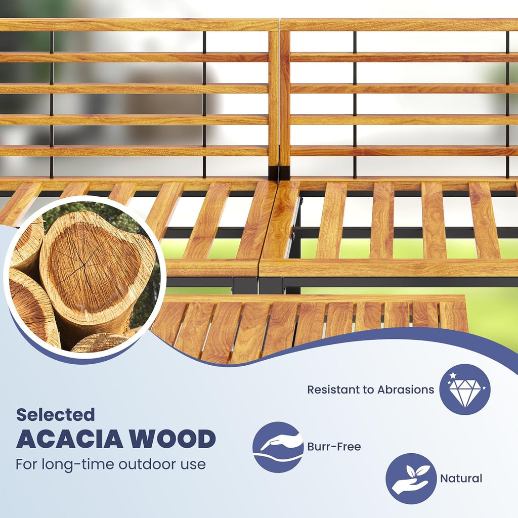 Tangkula 6 Pieces Acacia Wood Patio Furniture Set, Outdoor Sectional Conversation Sofa Set with Cushions, Coffee Table and Ottomans, Metal Frame Patio Sofas for Garden, Poolside, Backyard, Navy