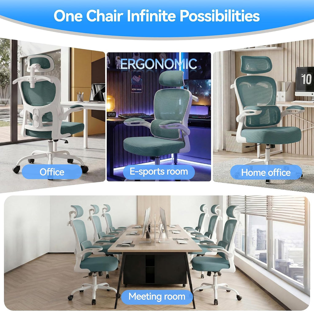 AreShark Office Chair Ergonomic Desk Chairs with Adjustable Lumbar Support& Headrest Hanger, High Back Breathable Mesh Chair with Wheels, Rolling Swivel Comfy Task Computer Chair for Home Work Gaming