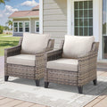 Patio Chairs Set of 2 - All Weather Rattan Wicker Outdoor Chairs with Thickened Cushions for Porch Deck Balcony Garden - Grey/Beige