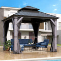 GARTOO 8.5' x 8.5' Outdoor Wood Gazebo - Permanent Wooden Hardtop Gazebo Pavilion with Double Curtains, Galvanized Steel Roof Cedar Wood Gazebos for Garden, Lawn, Poolside, Backyard Deck