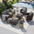 UDPATIO Patio Furniture Set, 6 Pieces Outdoor Sectional Couch with Swivel Rocking Chair, Brown Wicker Rattan Conversation Sofa, 4' Thick Cushion for Garden Backyard Deck, Dark Grey