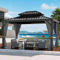 GarveeHome Outdoor Hardtop Gazebos 10 x 12 ft Permanent with High Strength Aluminum Frame, Double-Roof, Pavilion with Curtain and Netting for Patio, Lawn, Deck, Garden (Darkgrey, 10x12 ft)