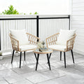 PORWEY 3 Piece Patio Bistro Set, Outdoor Wicker Furniture with Comfortable Cushions, Glass Top Table & 2 Rattan Chairs for Balcony, Apartment, Backyard, Porch, Deck, Beige
