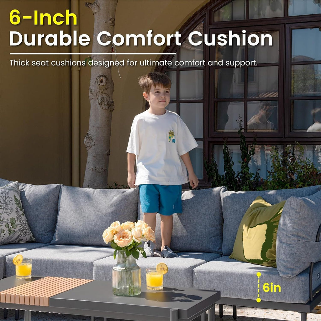 Sundale Outdoor 2 Pieces Metal Patio Furniture Set, Outdoor Sectional Sofa w/6 Inch Olefin Cushion, Modern Outdoor Conversation Sets for Porch, Balcony