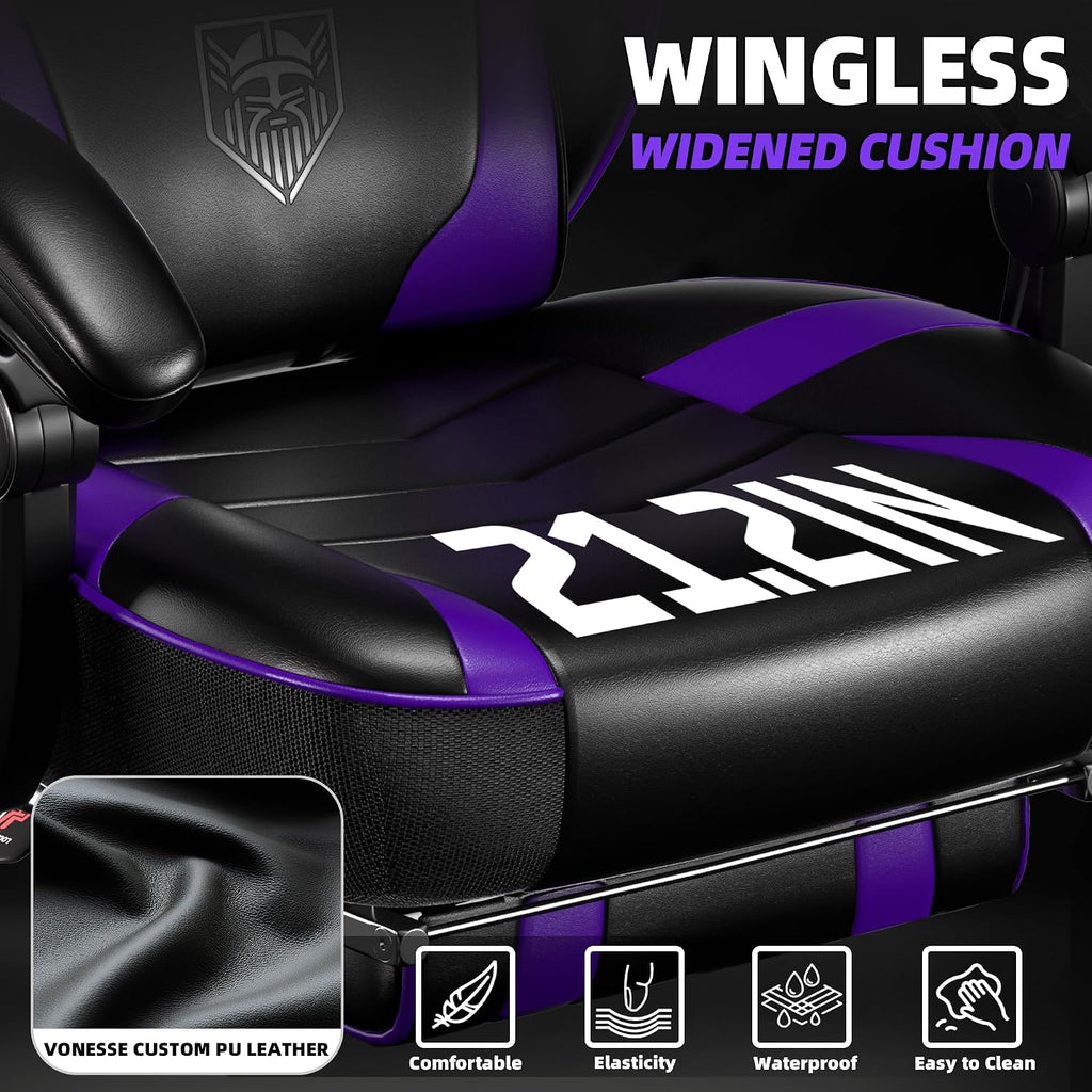 Vonesse Gaming Chair, Big and Tall Gaming Chair with Footrest and Massage, Gaming Chairs for Adults with Lumbar Support, Ergonomic High Back Computer Chair with Pocket Spring Cushion (Purple/Black)