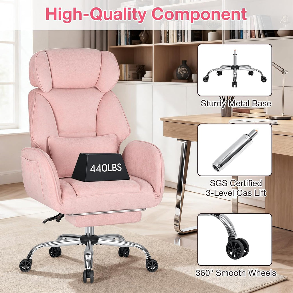 HOFFREE Criss Cross Chair with Wheels Ergonomic Office Chair with Reversible Armrest Wide Seat Comfy Desk Chair with Foot Rest for Gaming,Reading,Working(Pink)