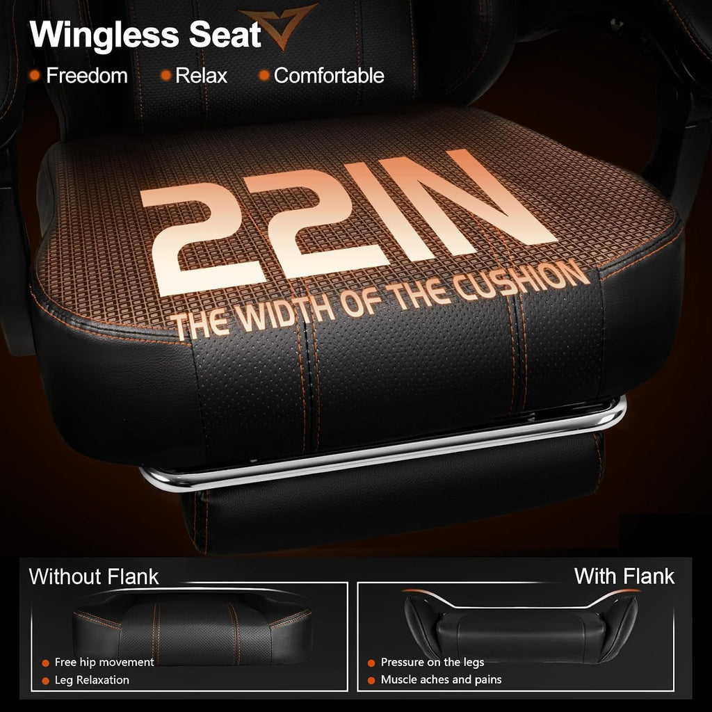 VITESSE Big and Tall Gaming Chair 400lb Weight Capacity with Footrest, Ergonomic Video Game Chair for Adults with Oversized Headrest and Lumbar Pillow, Computer Chair Gaming for Office (Black+Orange)