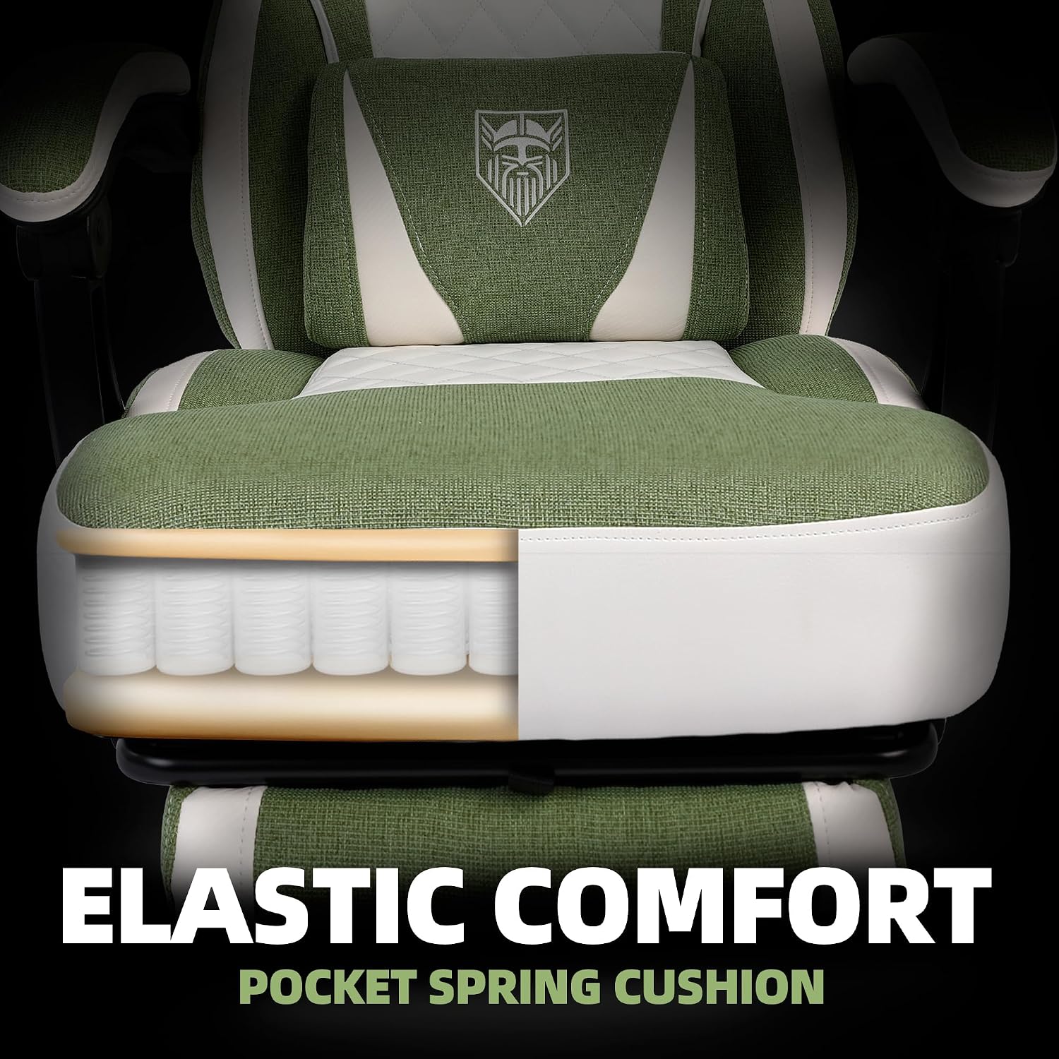 Vonesse Gaming Chair, Reclining Fabric Gaming Chairs for Adults 250LBS, Office Chair with Pocket Spring Cushion, Computer Chair with Footrest and Massage Lumbar Support (Green)