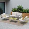 Grand patio 4-Piece Outdoor Furniture Set, Modern Patio Furniture with Soft Cushions, Small Metal Sofa Couch with Coffee Table, Conversation Set for Porch Deck Balcony Backyard Living Room, Green