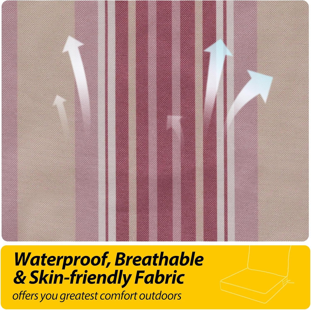 AAAAAcessories Outdoor Seat Cushions for Chairs, Fade-Resistant, Waterproof Patio Furniture Replacement Cushions, 23.5' x 25.5' x 5' + 23.5' x 19', Set of 4, Dusty Rose Garden Stripe