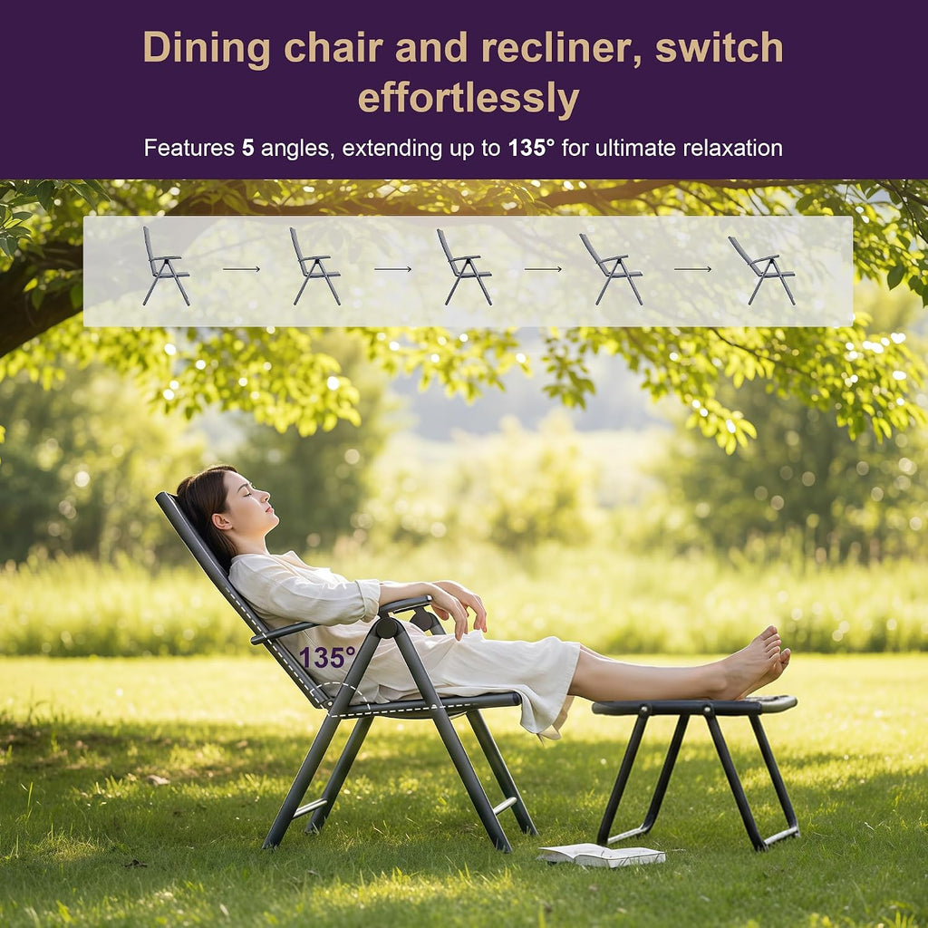 PURPLE LEAF Outdoor Dining Set for 6 Folding Patio Dining Set with Aluminum Rectangular Table and Padded Chairs All Weather Dining Table Sets for Garden Backyard Poolside, Grey