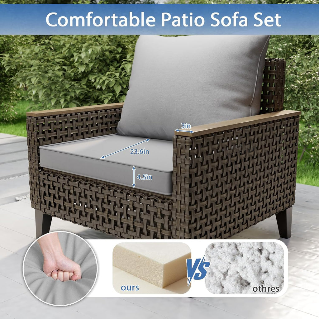 14 Piece Patio Furniture Set, All-Weather Wicker Rattan Outdoor Sectional Sofa Set with High Back and Thick Cushions, Large Conversation Set for Garden, Porch, Poolside, Grey