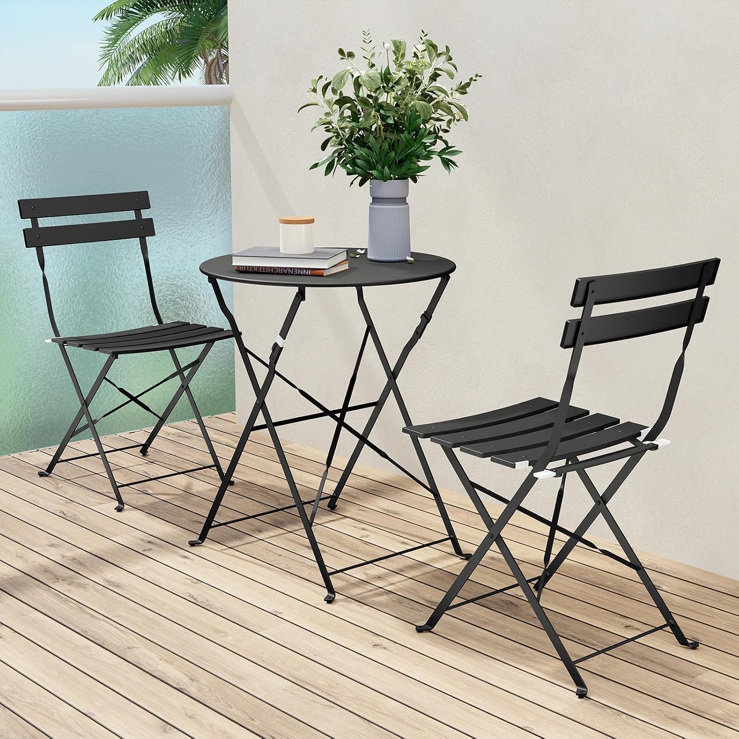 Grand patio Premium Frame Patio Bistro Set, Folding Outdoor Patio Furniture Sets, 3-Piece Patio Table and Chairs Set, Black