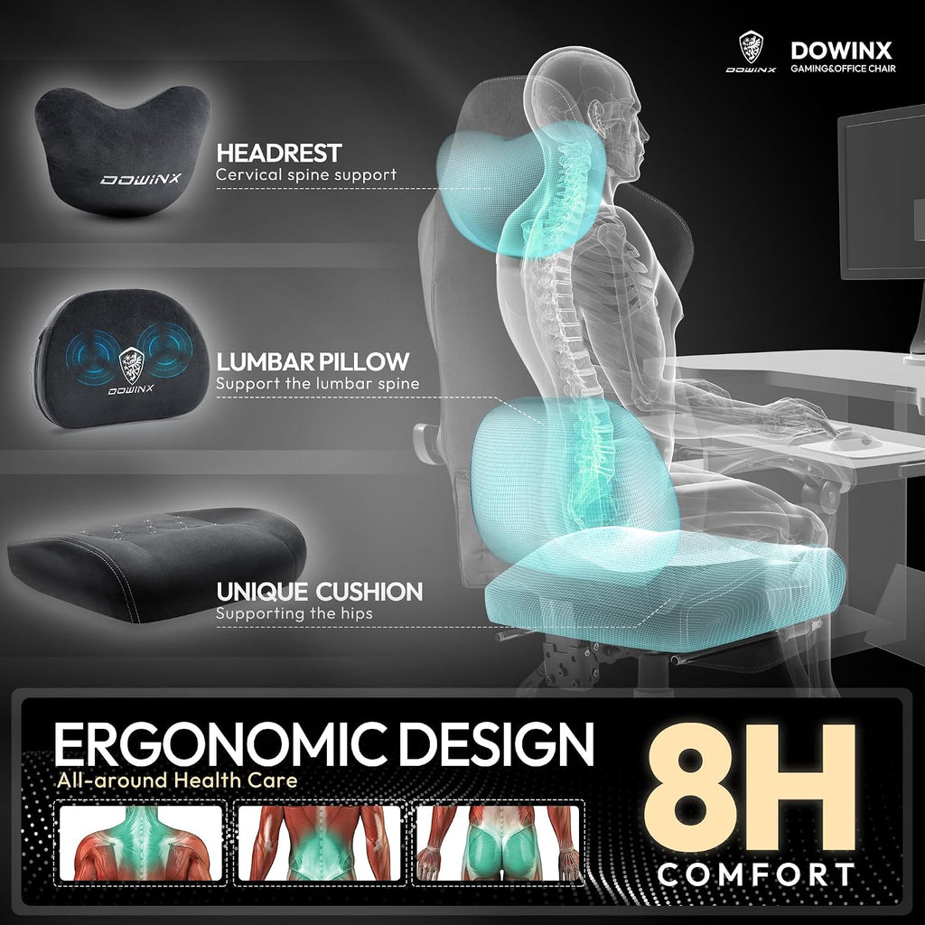 Dowinx Fabric Gaming Chair with Heated Massage Lumbar Support, Game Chairs for Adults, Big and Tall Gamer Chair with Pocket Spring Cushion, High Back PC Chairs with Footrest, Black