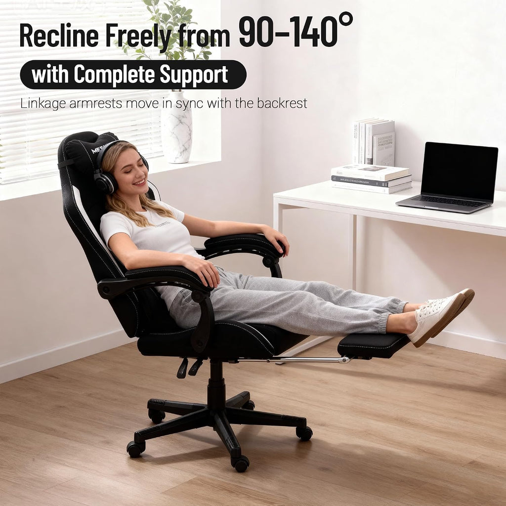 Big and Tall Gaming Chair Fabric with Pocket Spring Cushion, High Back Heavy Duty Gaming Chairs for Adults with Massage Lumbar Support, Ergonomic Computer Chair with Footrest for 400LBS Black