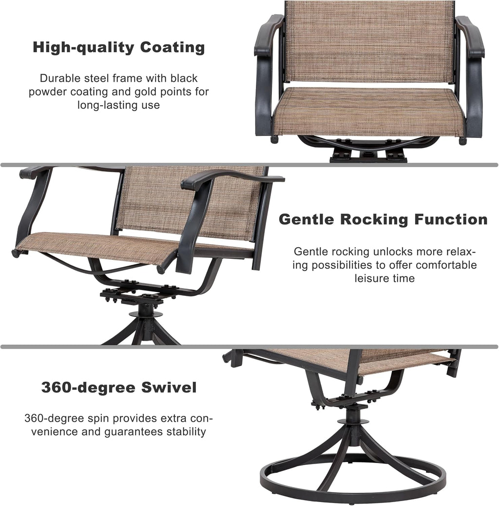 NUU GARDEN Patio Dining Chairs Set of 4, Swivel Patio Sling Chairs Set of 2 All-Weather Textilene Outdoor Chairs with Iron Frame for Outdoor Lawn Garden Backyard, Brown
