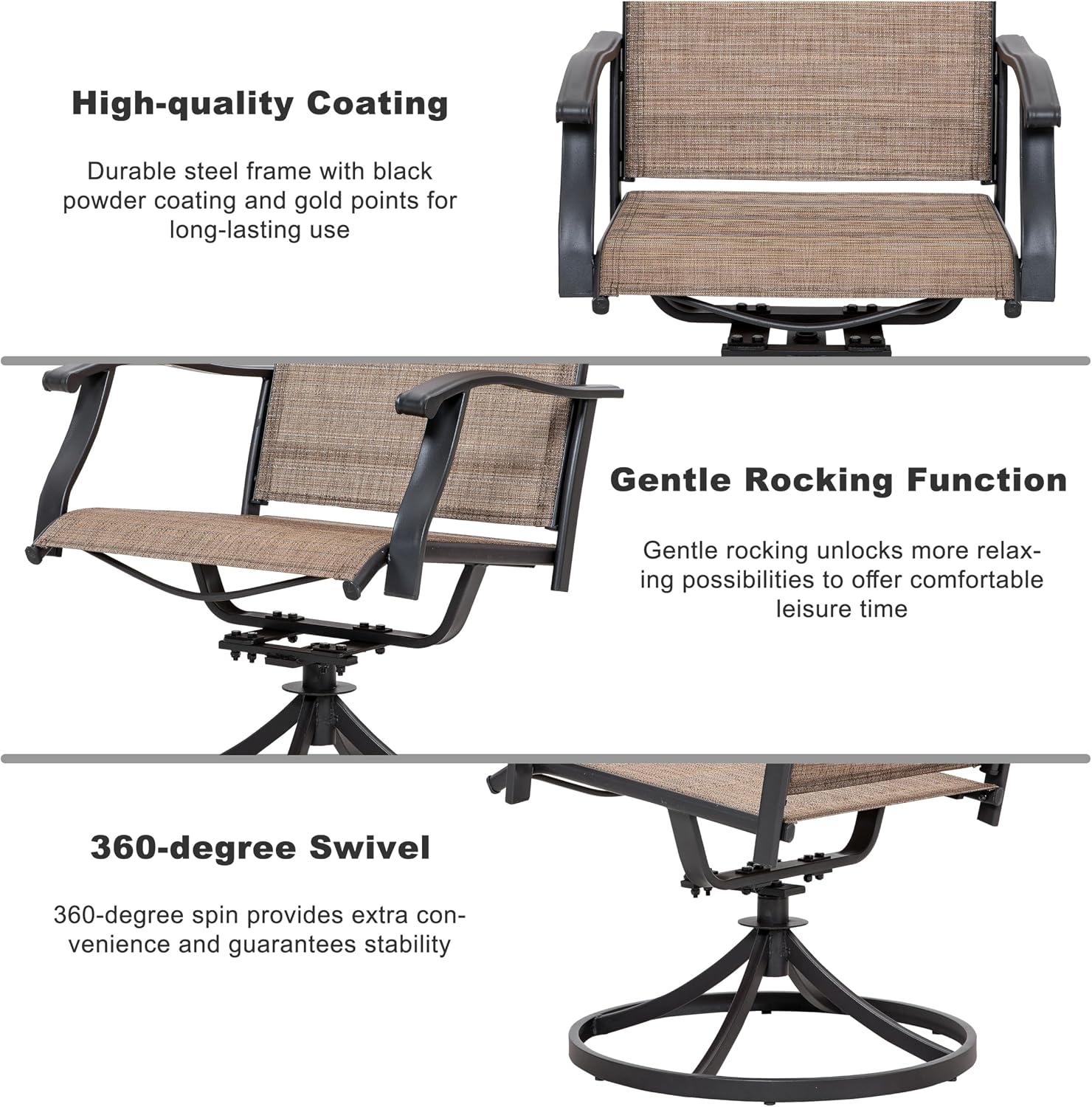 NUU GARDEN Patio Dining Chairs Set of 4, Swivel Patio Sling Chairs Set of 2 All-Weather Textilene Outdoor Chairs with Iron Frame for Outdoor Lawn Garden Backyard, Brown