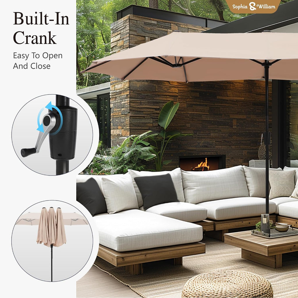 Sophia & William Patio Set with Umbrella Patio Dining Set for 6 with 13ft Rectangle Patio Umbrella Beige, 6 x Patio Chairs Brown, 1 Wood Like Outdoor Dining Table with Umbrella Hole for Lawn Garden