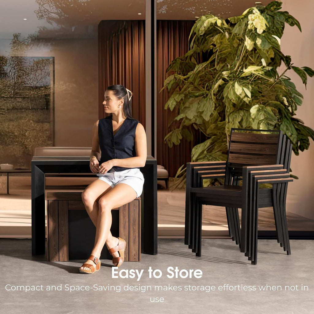 Transformer Table - Extendable Outdoor Dining Set up to 12, Expandable Patio Table, Weather-Resistant Patio Furniture, Outdoor Furniture, Dark Walnut, Brown (Table + 2 Benches)