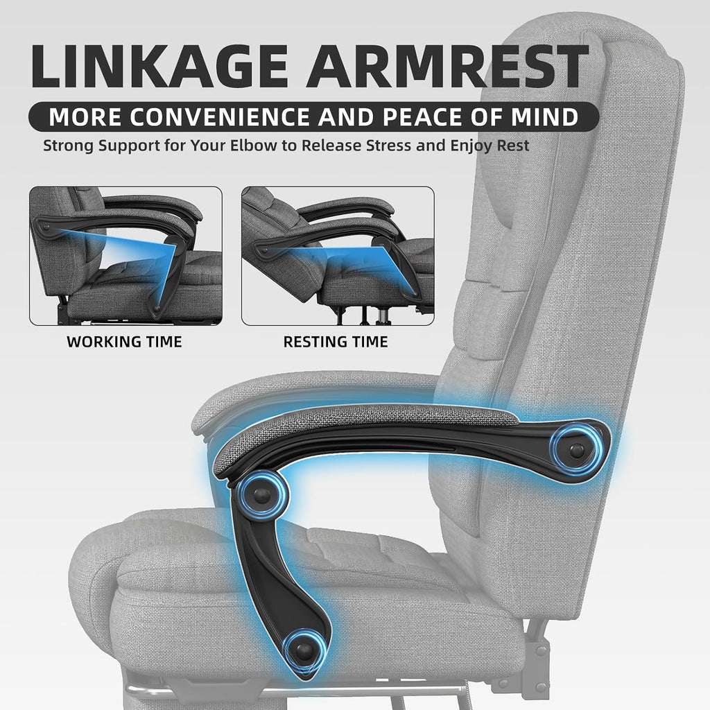 Office Chair, Ergonomic Fabric Gaming Chair for Adults, Comfy Reclining Computer Chair with Foot Rest, Adjustable Swivel Desk Chair, Executive Gamer Chair, Comfortable Silla Oficina for Home & Game