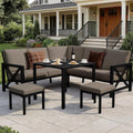 NATURAL EXPRESSIONS 8 Pieces Patio Furniture Sets,Metal Outdoor Sectional Couch L Shape Conversation Set,Highback Patio Sofa Set with Dining Table,2 Ottomans,Large Waterproof Cover, 6.5' Cushion Shale