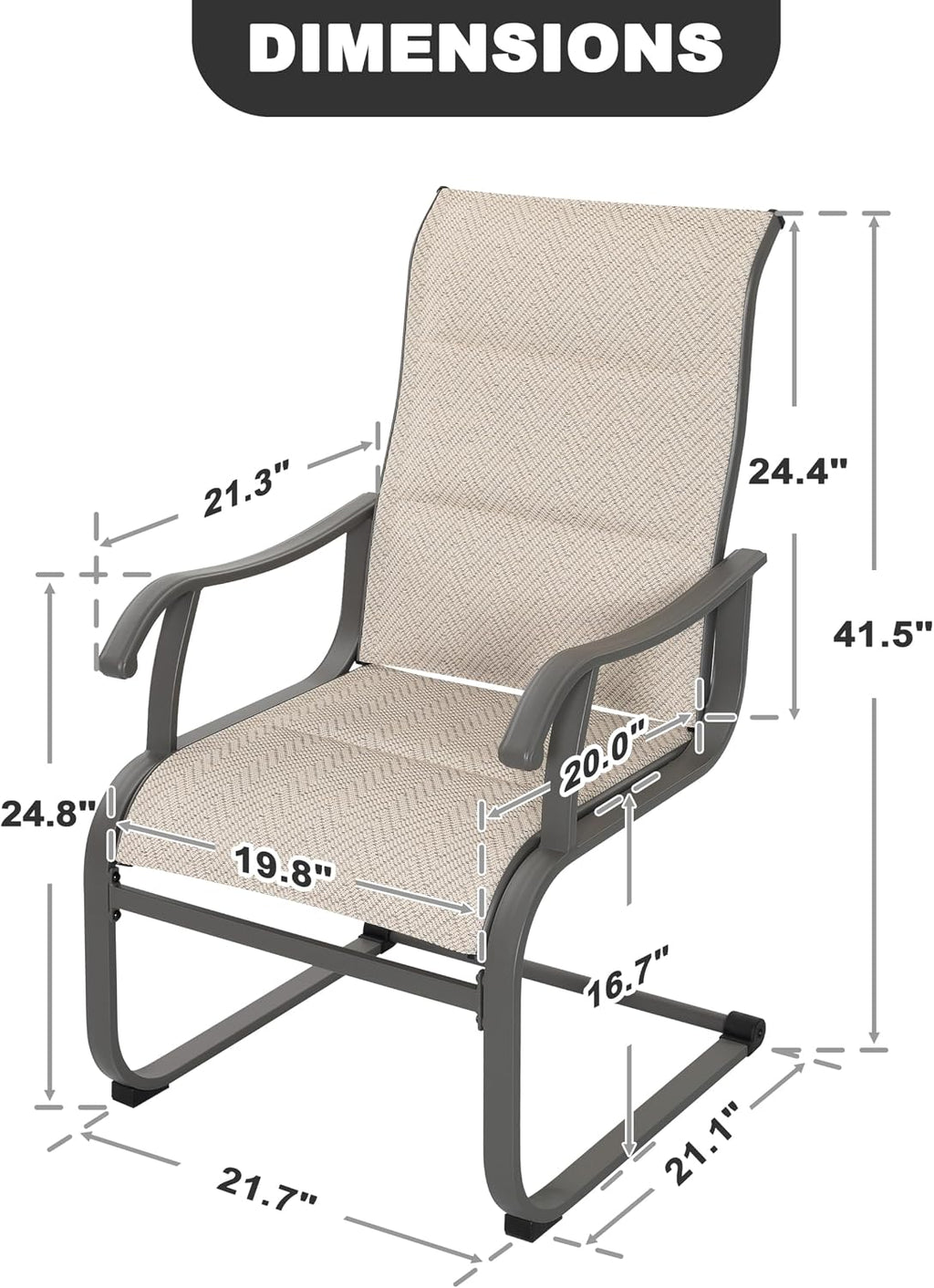 NUU GARDEN Patio Dining Chairs Set of 2, Outdoor Dining Chairs with Breathable Textilene Seat, All-Weather Patio Furniture for Garden Deck Backyard Porch, Grayish Beige