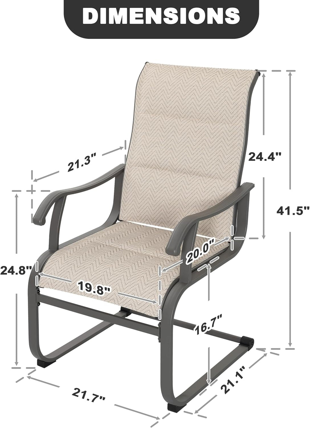 NUU GARDEN Patio Dining Chair Set of 4, Outdoor Spring Motion Chairs with Breathable Textilene, Comfortable Patio Chairs for Deck, Porch, Backyard & Indoor, Grayish Beige